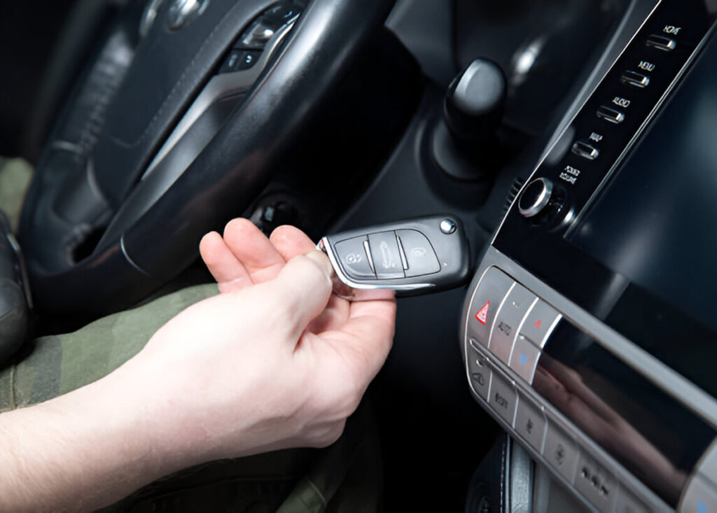Car key fob inside a vehicle
