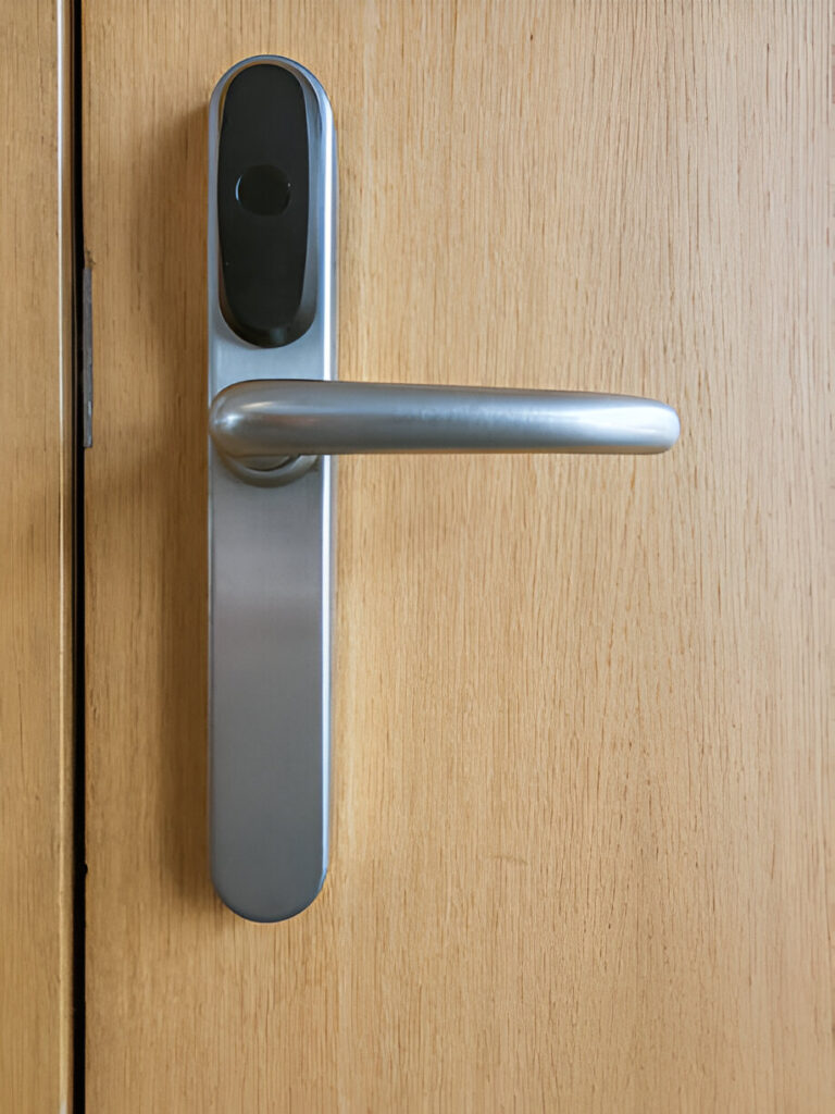 Door handle on a wooden door